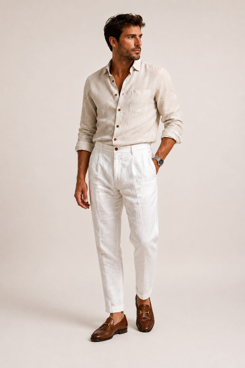 Elegante herenbroek voor een stijlvolle zomerse look, perfect voor casual of nette gelegenheden.