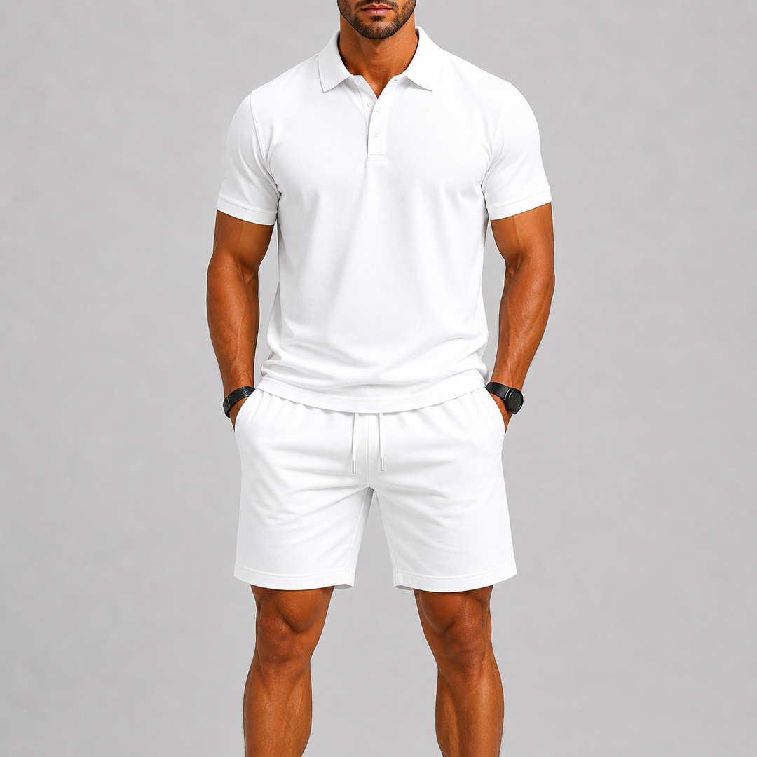 Stijlvolle en comfortabele heren sportset. Lichtgewicht zomerkleding voor casual en actieve momenten.