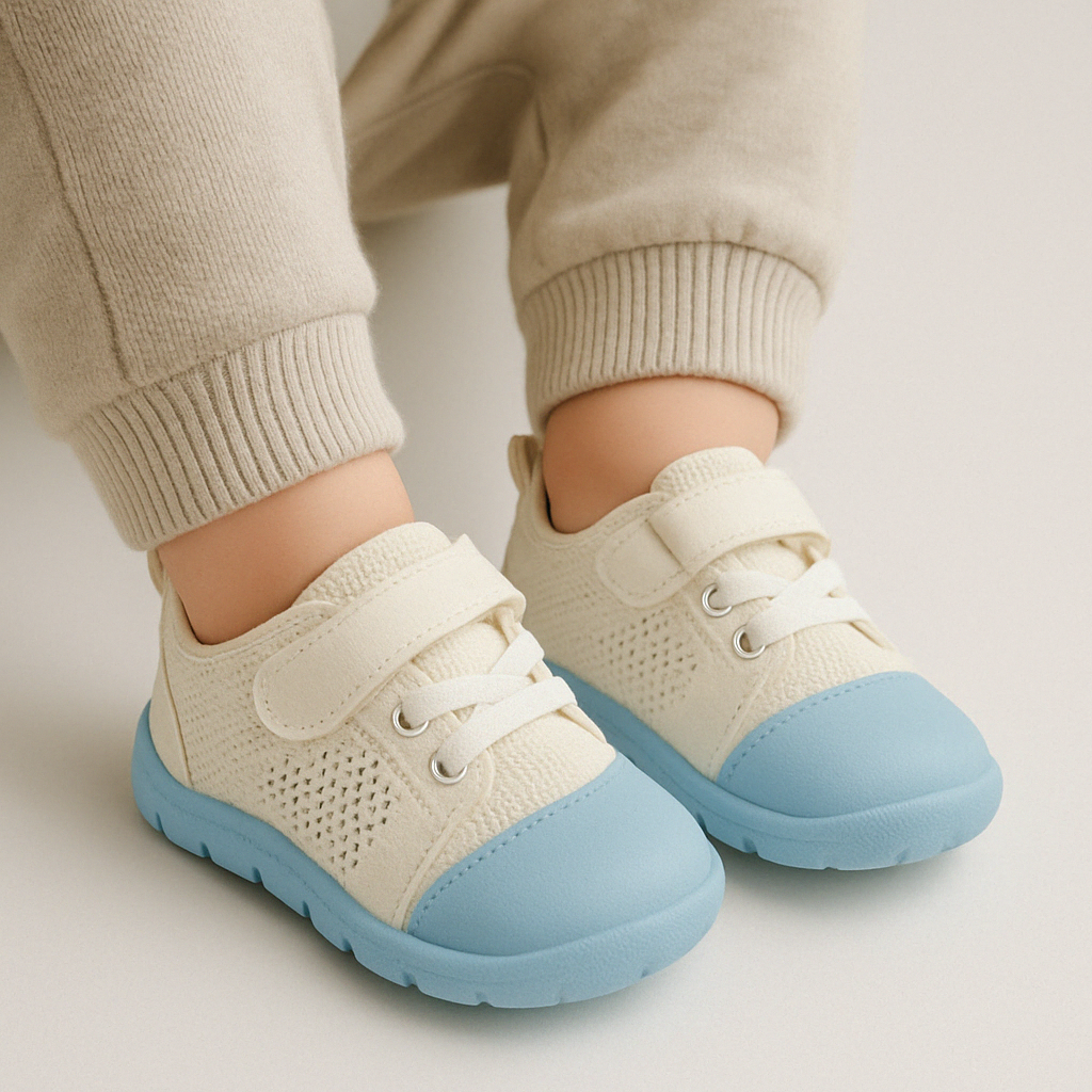 Flexibele barefoot babyschoenen voor natuurlijke voetontwikkeling; ideaal voor baby's eerste stapjes.