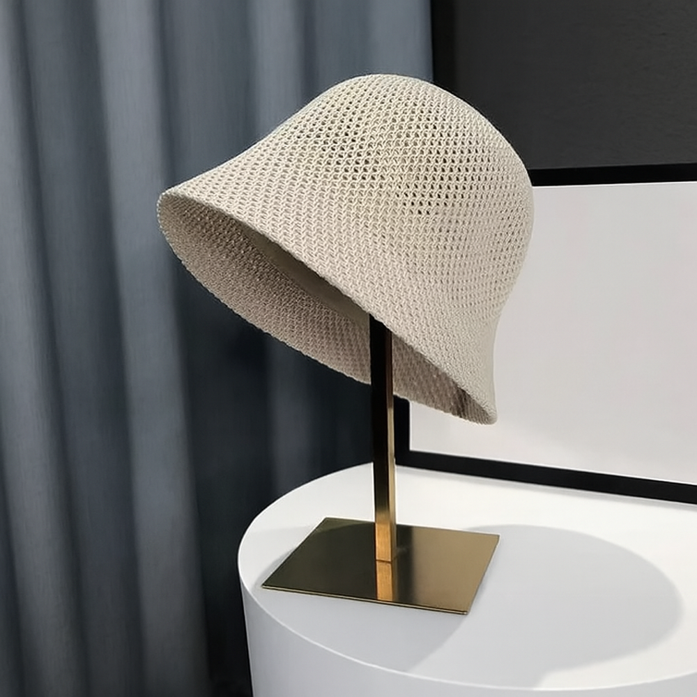 Beige opengewerkte zonnehoed voor dames