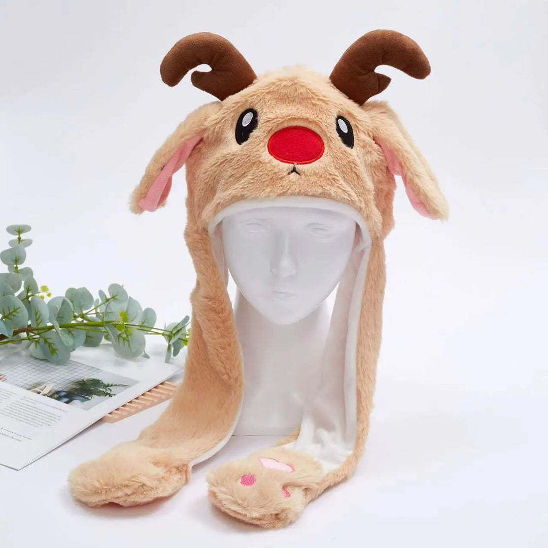 Stijlvolle unisex muts met pluche afwerking en beweegbare oren