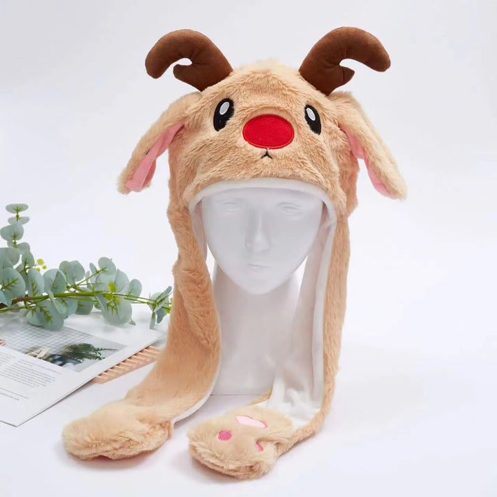 Stijlvolle unisex muts met pluche afwerking en beweegbare oren