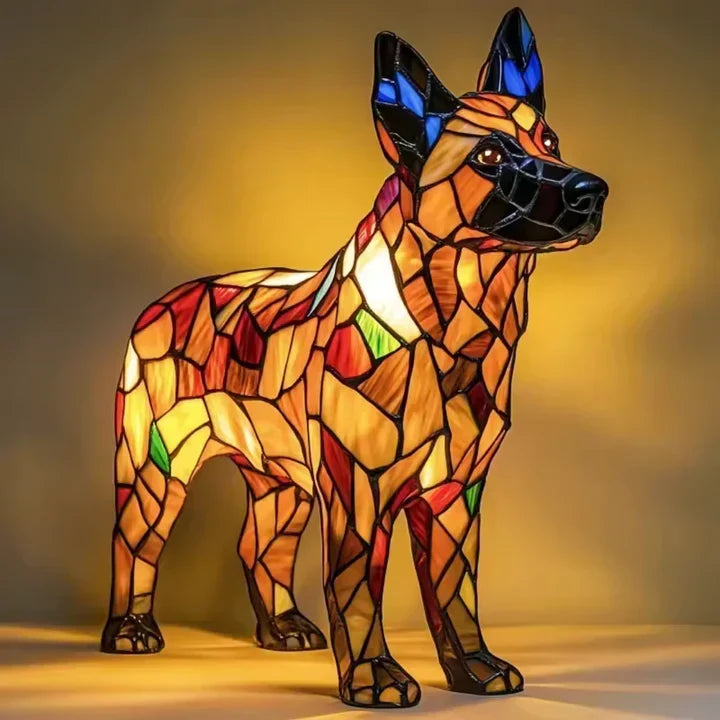 Gedetailleerde Lumidog hondenlamp, een liefdevol handgemaakt cadeau voor dieren- en hondenliefhebbers. Mooie decoratie.