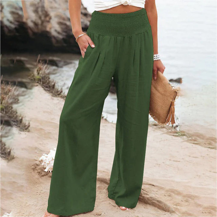 Veelzijdige casual damesbroek, elastisch en comfortabel, perfect voor zomerse uitstapjes of thuis relaxen.