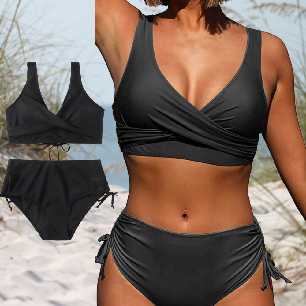 Zwarte high waist bikini set voor dames