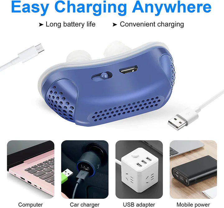 Verschillende oplaadmogelijkheden voor het draagbare anti-snurk apparaat