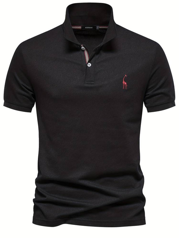 Zwarte herenpolo Wessel met rode opdruk, casual gedragen en perfect voor elke dag.