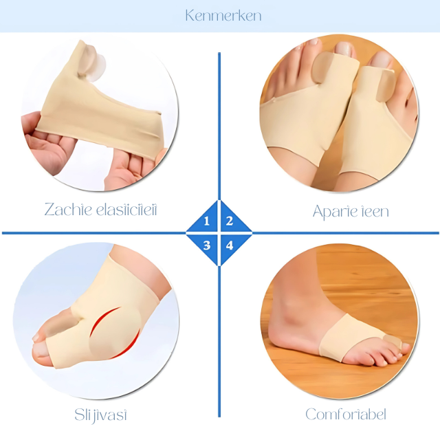 Beschermende gelpad teenseparator, ideaal voor bunion preventie en pijnverlichting bij hallux valgus problemen.