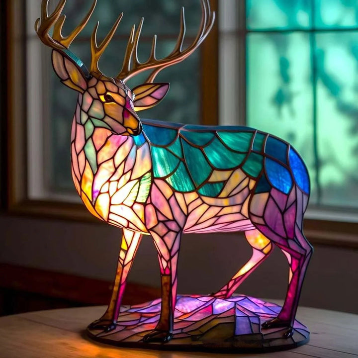 Verlichte fantasy dierenlamp, glasinlood sfeerverlichting voor unieke interieur decoratie.