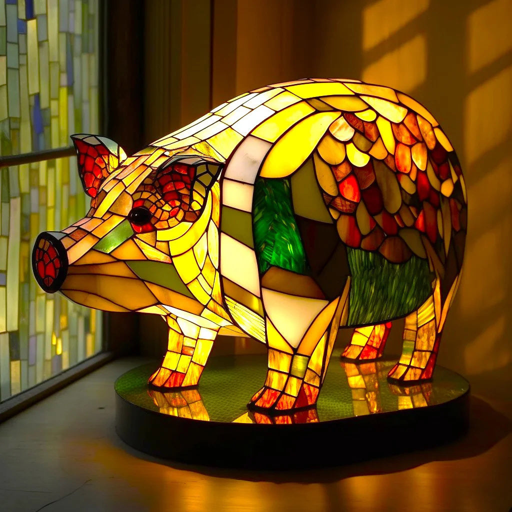 Betoverende kunstlamp, glasinlood dierenlamp voor een sfeervol interieur cadeau.
