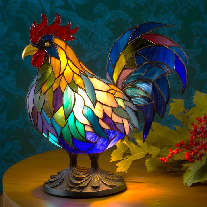 Elegante glasinlood dierenlamp, handgemaakt design als sfeervolle kunstlamp voor modern interieur.
