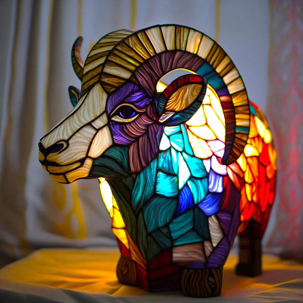 Unieke handgemaakte kunstlamp: verlicht dier in glasinlood, betoverende interieur decoratie.