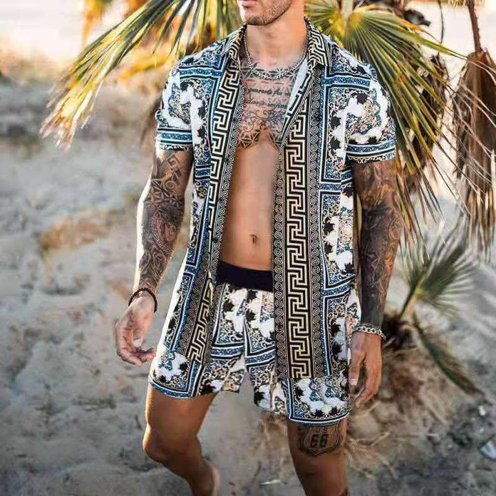 Heren Hawaiiaanse kledingset met zomerse bloemenprint blouse en comfortabele short.