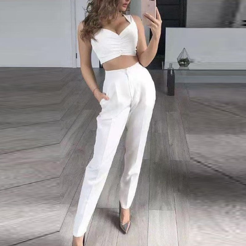Elegante dames 3-delige blazer set met broek en top in detail