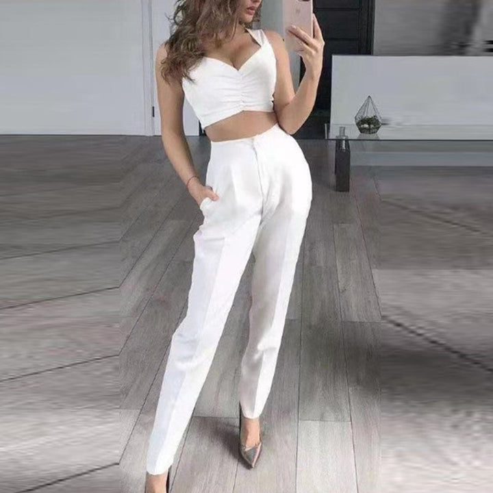Elegante dames 3-delige blazer set met broek en top in detail