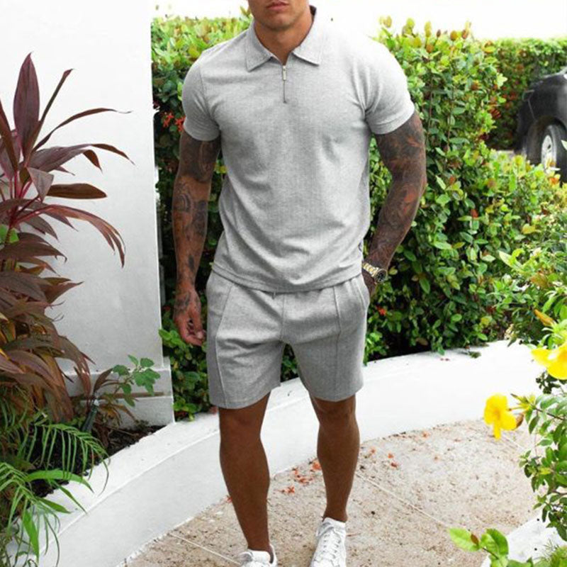 Heren polo & short set, comfortabele zomeroutfit. Casual kleding set met bijpassende polo en korte broek voor heren.