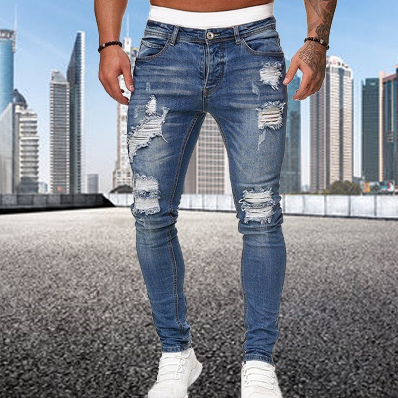 Heren Luuk jeans, slim fit spijkerbroek met vintage look en ripped details, perfect voor een gedurfde stijl.