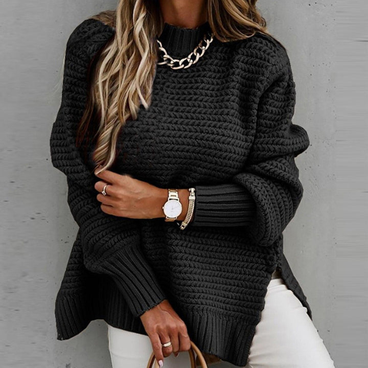 Close-up van de gebreide textuur van de dames pullover