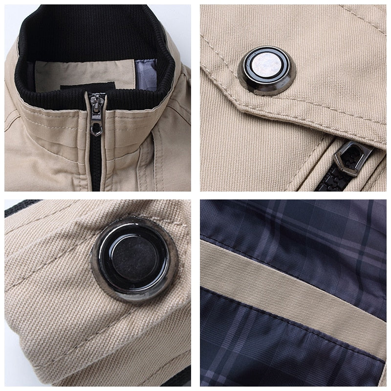 Close-up van de details op het herenjack zoals ritsen en knopen