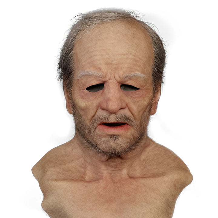 Levensecht oudemannenmasker met beweegbare mond, ideaal voor horror Halloween.
