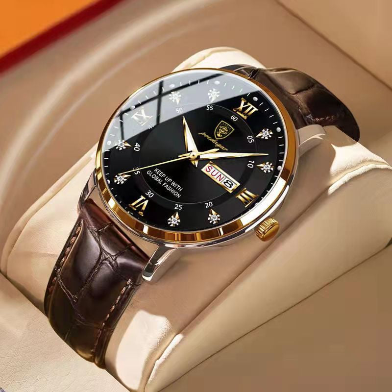 Heren waterdicht horloge Goud Zwart op standaard