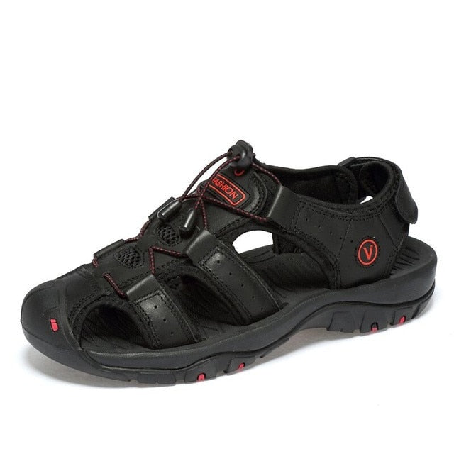 Zwarte Lamar herensandalen; verstelbaar, comfortabel en ideaal voor outdoor wandelingen in de zomer.