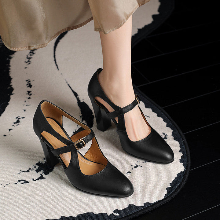 Damesschoenen T-sluiting Brede Hak - Klassiek Chic