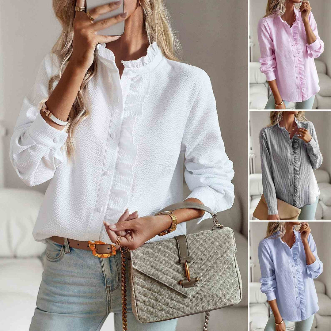 Dames Blouse met Lange Mouwen, Ruches en Elegante Structuur