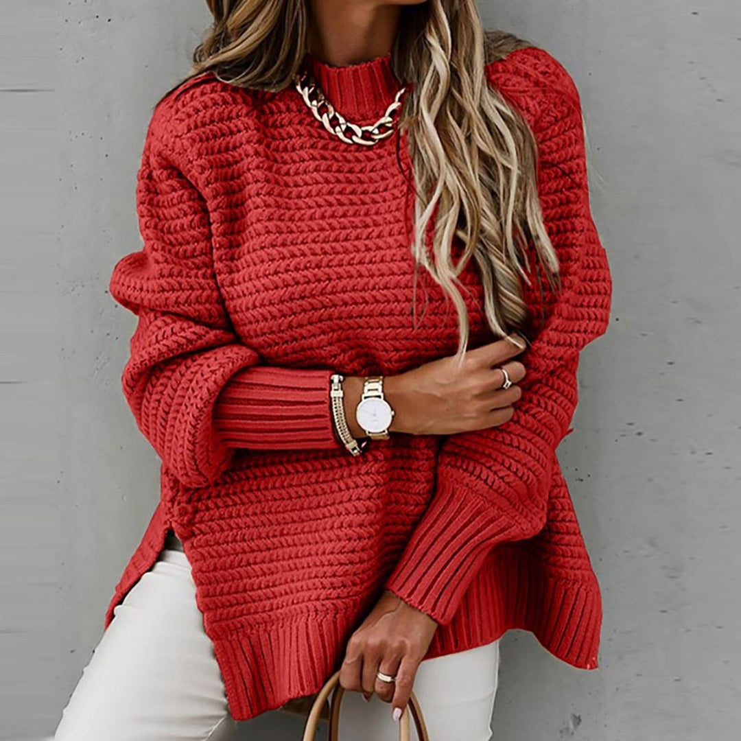 Casual dames pullover met lange mouwen en speelse zijsplitten