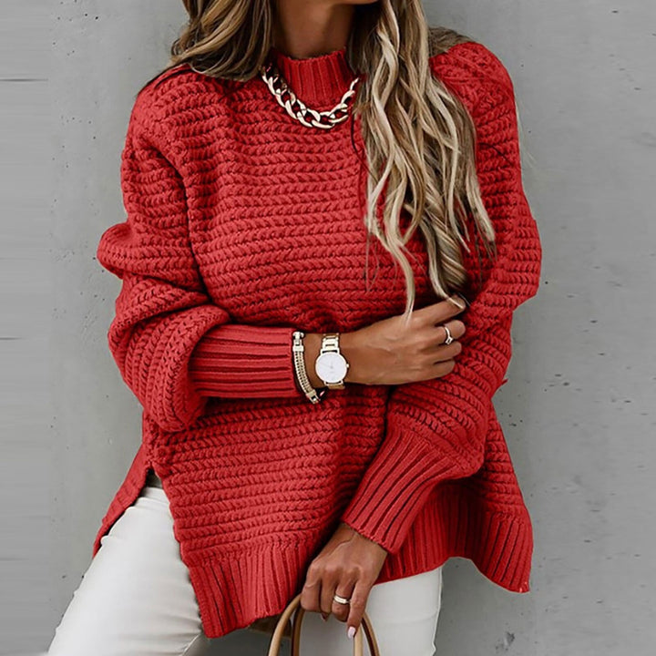 Casual dames pullover met lange mouwen en speelse zijsplitten