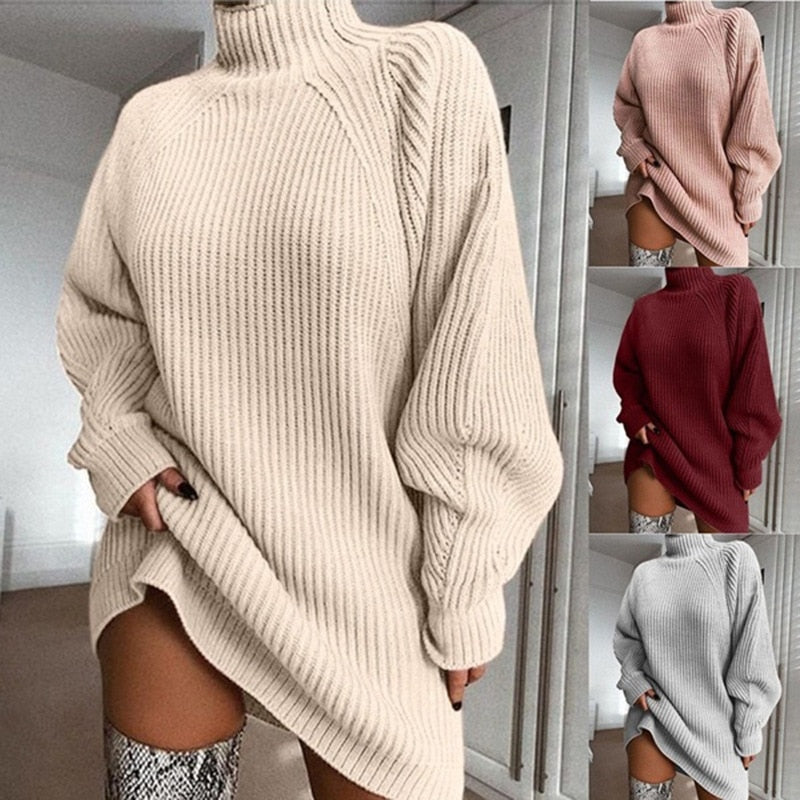 Dames lange wintertrui in beige