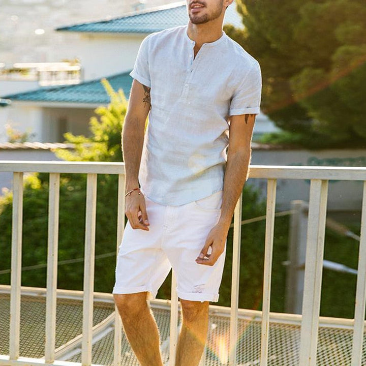 Trendy heren luchtige top in ontspannen pasvorm; stijlvol, casual en comfortabel voor de zomer.