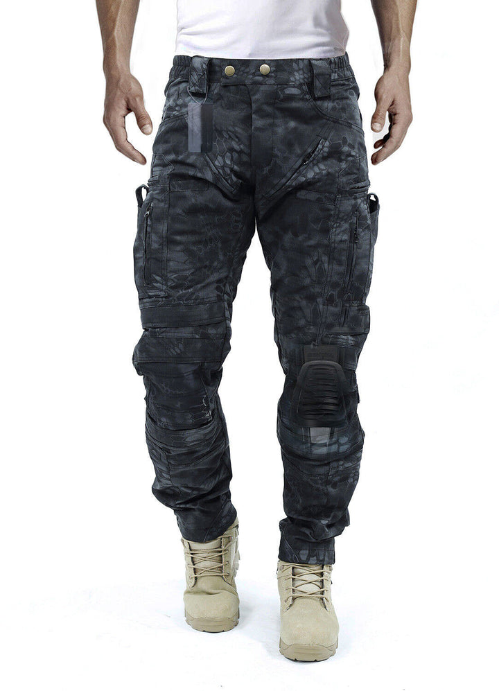 Details van de slijtvaste heren tactische broek met praktische opbergzakken voor outdoor