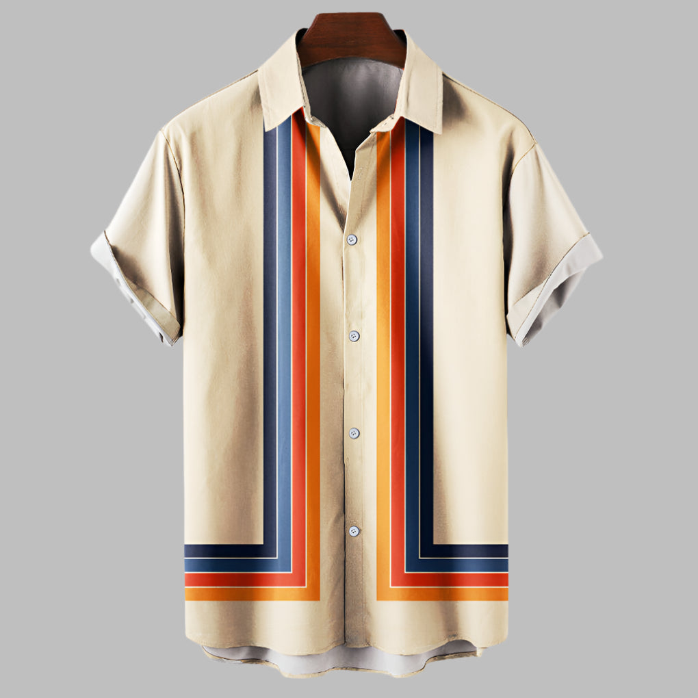Heren retro overhemd korte mouwen, losse pasvorm, ideaal voor zomerse casual outfits of vintage strandmode.