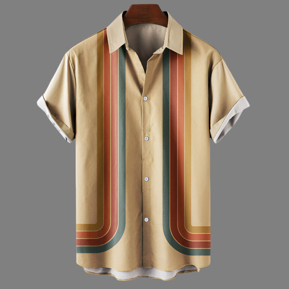 Stijlvol heren retro overhemd korte mouwen, losse pasvorm, ideaal voor vakantie, strand of zomerse dagen.