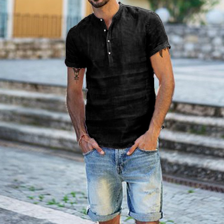 Comfortabele heren V-hals top, zowel een stijlvolle blouse als casual t-shirt; ideaal zomer bovenstuk.