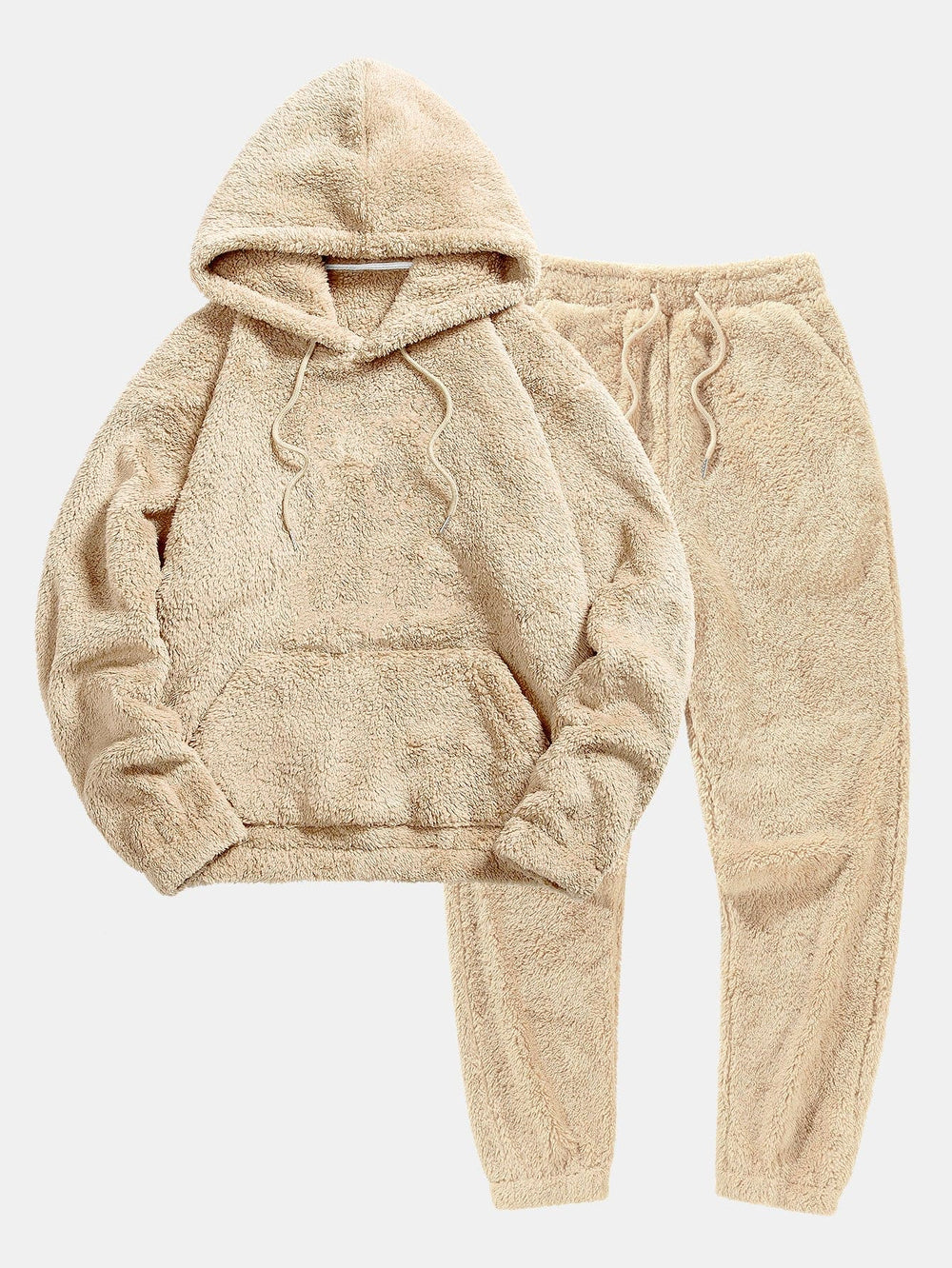 Pluche loungeset met capuchon en broek in khaki kleur