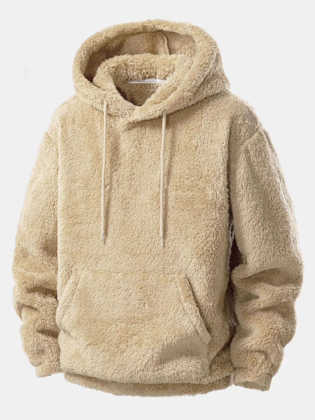 Detailopname van de zachte pluche hoodie met capuchon
