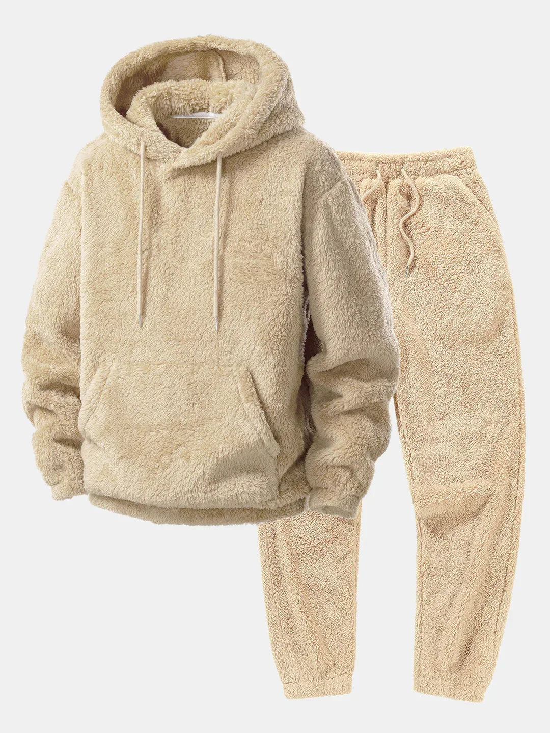 Khaki pluche hoodie en jogger loungeset voor dames en heren