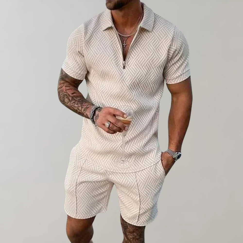 Heren tweedelige zomerset van Hoymans, casual en comfortabel. Ideaal voor strand of vrije tijd, ademend polyester.