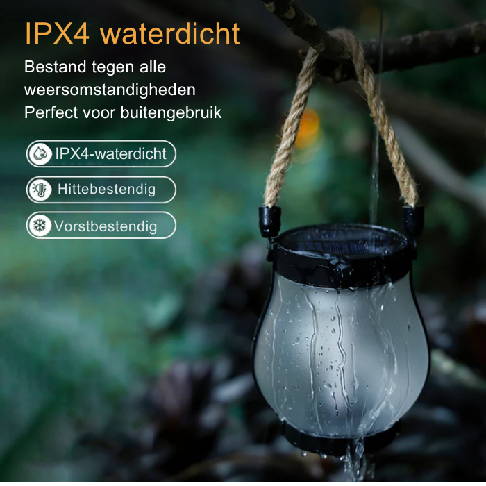 Waterdichte solar vlamlantaarn die getest wordt met stromend water