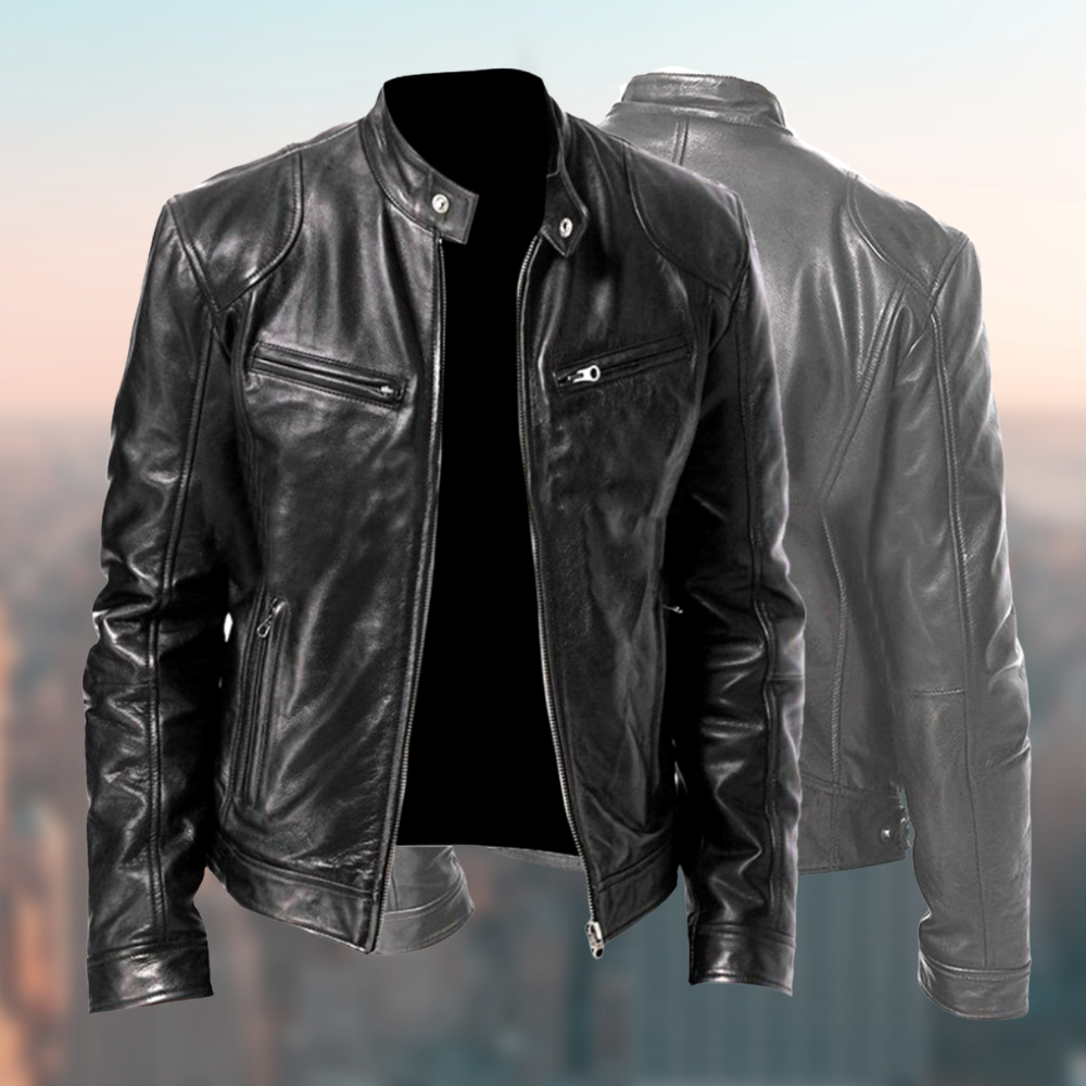 Zwart heren bikerjack, een stijlvol en tijdloos casual jack. Ideaal voor herfst en lente, combineert mode met comfort.
