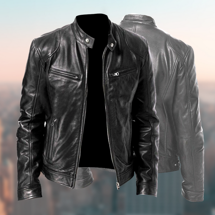 Zwart heren bikerjack, een stijlvol en tijdloos casual jack. Ideaal voor herfst en lente, combineert mode met comfort.