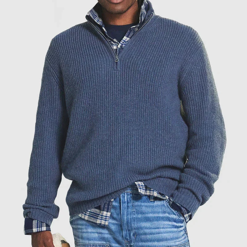 Blauwe heren trui met comfortabele pasvorm