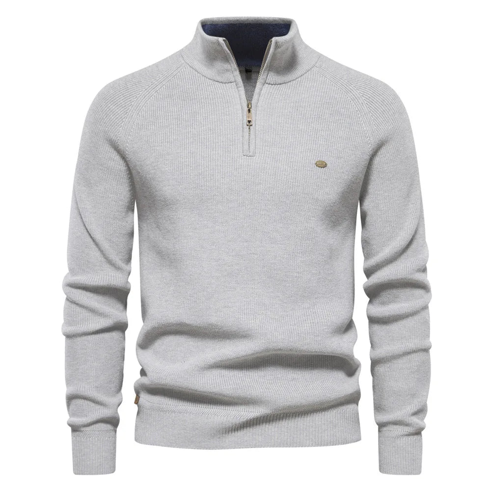 Heren half zip trui in de kleur grijs met opstaande kraag