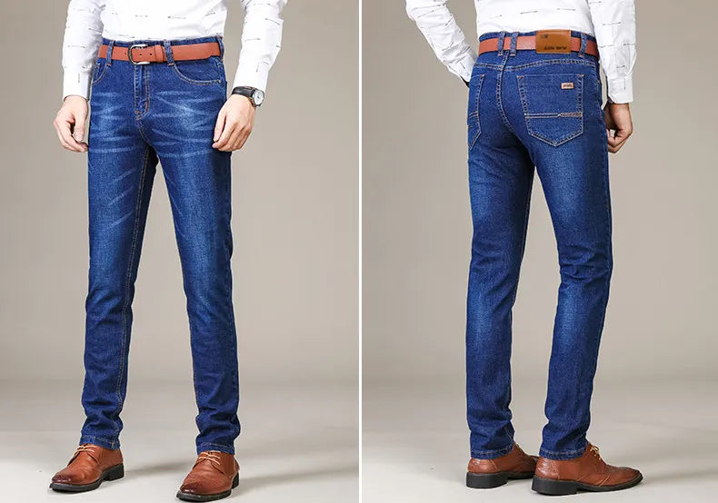 Heren casual rechte stretch jeans in klassiek blauw
