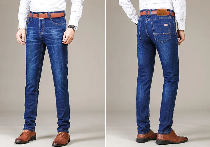 Heren casual rechte stretch jeans in klassiek blauw