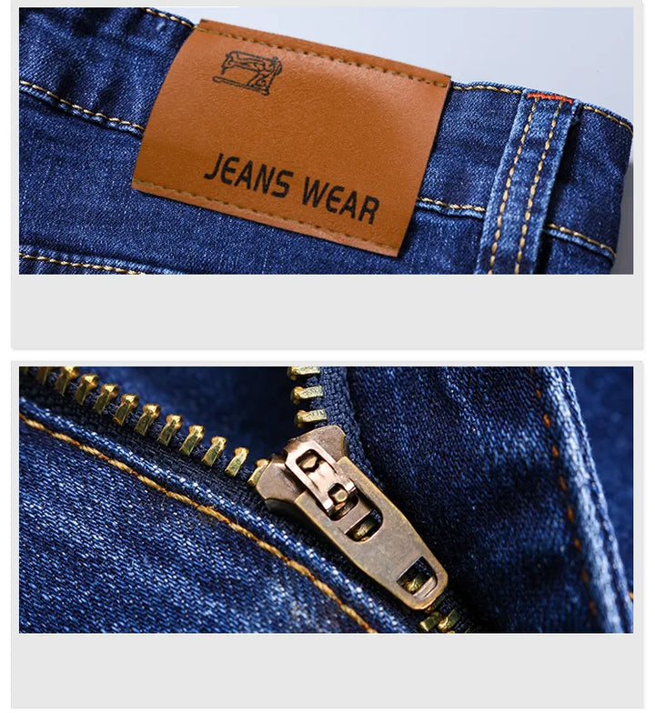 Volledige look van comfortabele rechte stretch jeans voor heren