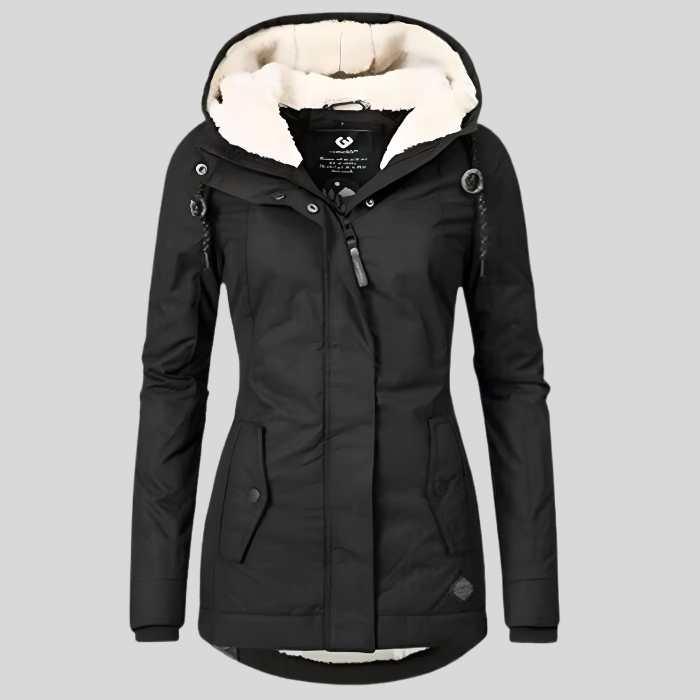 Stijlvolle nieuwe collectie dames winterjas, lang model, waterdicht, met capuchon en warme voering.