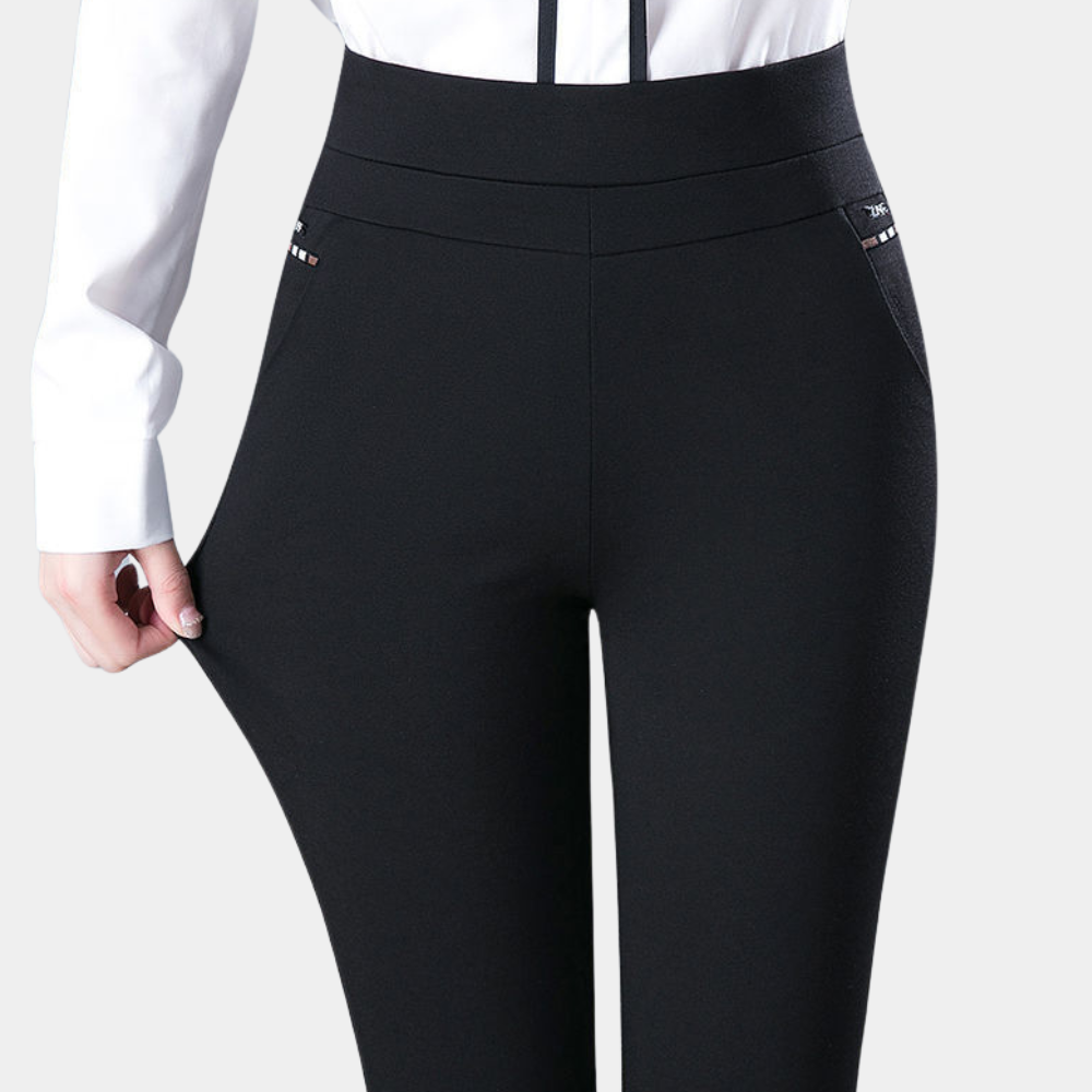 Dames stretchbroek met hoge taille in het zwart